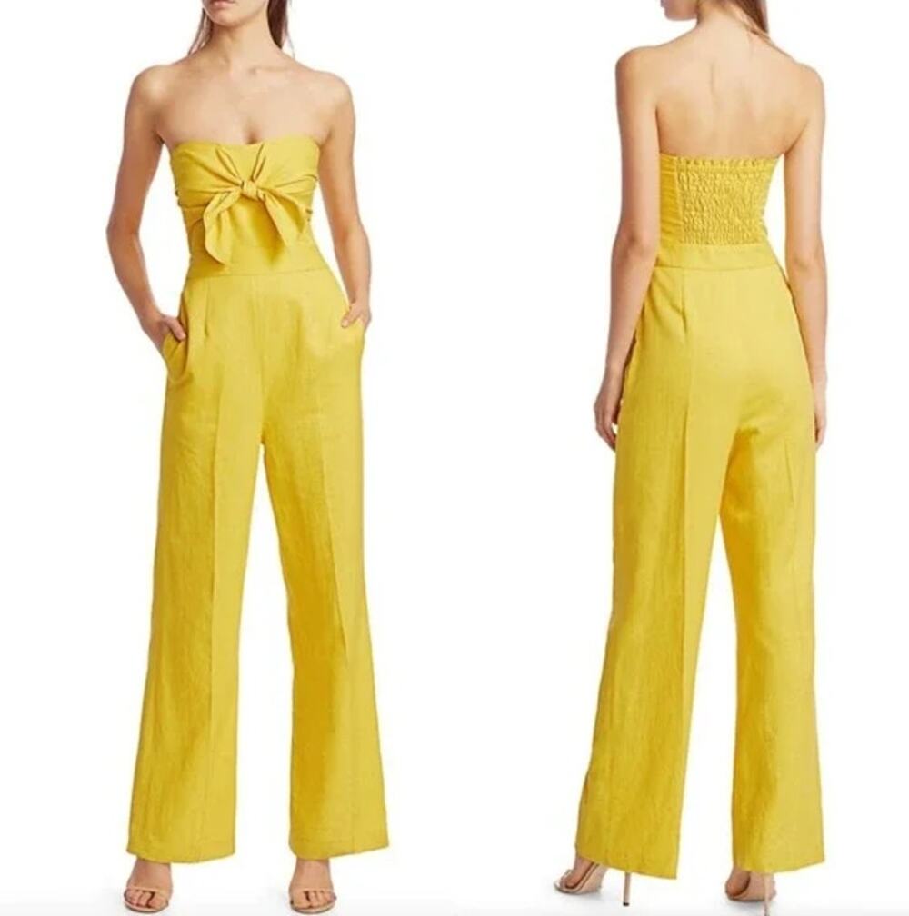 Derek Lam 10 Crosby Alene Tie-Front Strapless Wide Leg Jumpsuit Linen Blend